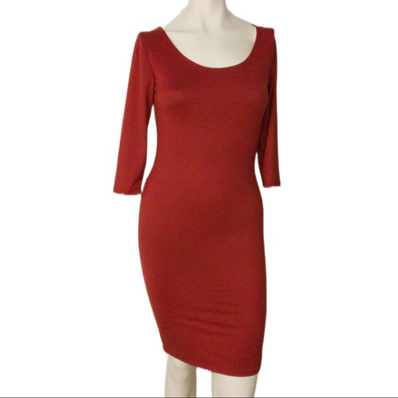 Vibe Dresses & Skirts - Vibe Sportswear Ruby Red Bodycon 3/4 Sleeve Fall MIDI Dress Medium